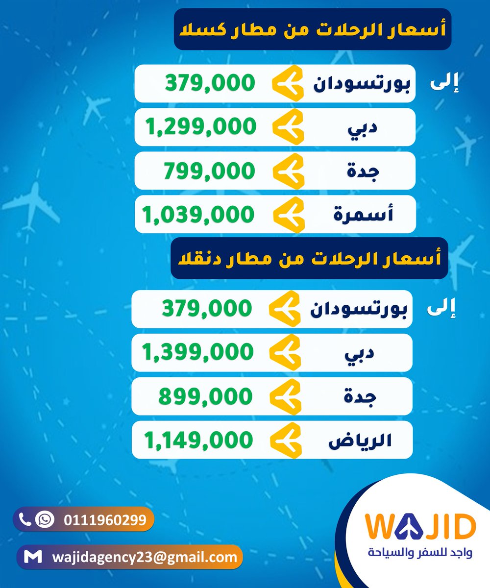 mujtaba721's tweet photo. 🟢 أسعار رحلات الذهاب من مطار كسلا ودنقلا 

الإثنين : 12/16/2024 - 14 جمادى الثاني 1446

*مع واجد أسعارنا كلها عروض😉 ✈️*
ديسـمبر شهر العروض 

للحجز و الاستفسار: +249111960299

واجـــد للسفر والسياحة

#عروض_واجد
 #واجد_للسفر_والسياحة
#سفر #سياحة #السودان https://t.co/09dJwYjjU2