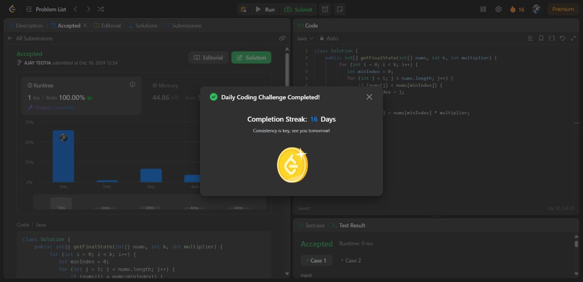 AjaySinghTeoti4's tweet image. 🚀 Day 16: Final Array State After K Multiplication Operations I | Level: Easy
#Day16Challenge #ArrayManipulation #MinSelection