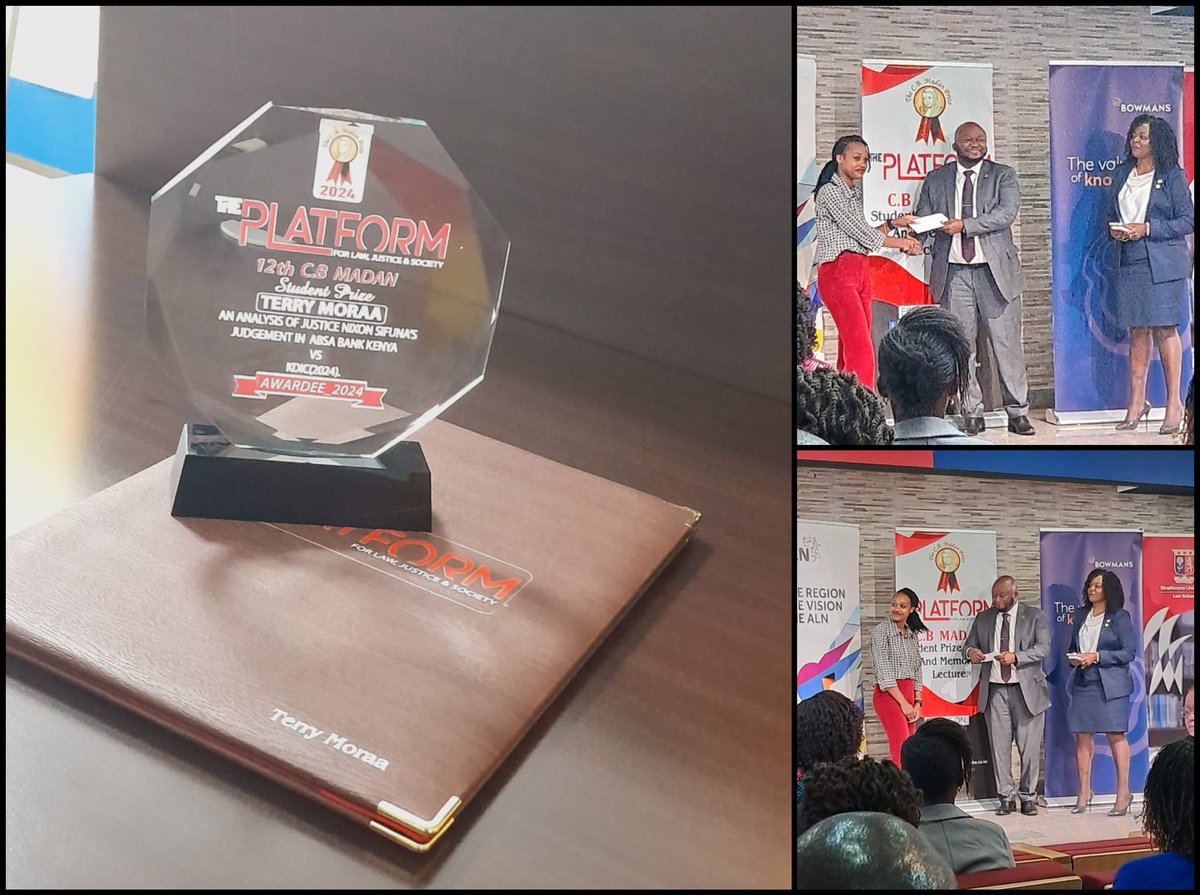 Making their mark in the legal world!

Our very own @wakili_young and Terry Moraa won the CB Madan 2024 Student Citation Prize for their thought-provoking articles in <a href="/ThePlatform_KE/">The Platform for Law, Justice & Society</a>. Truly an award-winning performance in thought and writing! 

<a href="/lgfranceschi/">Luis G Franceschi</a>
<a href="/lawkabarak/">Kabarak Law School</a>