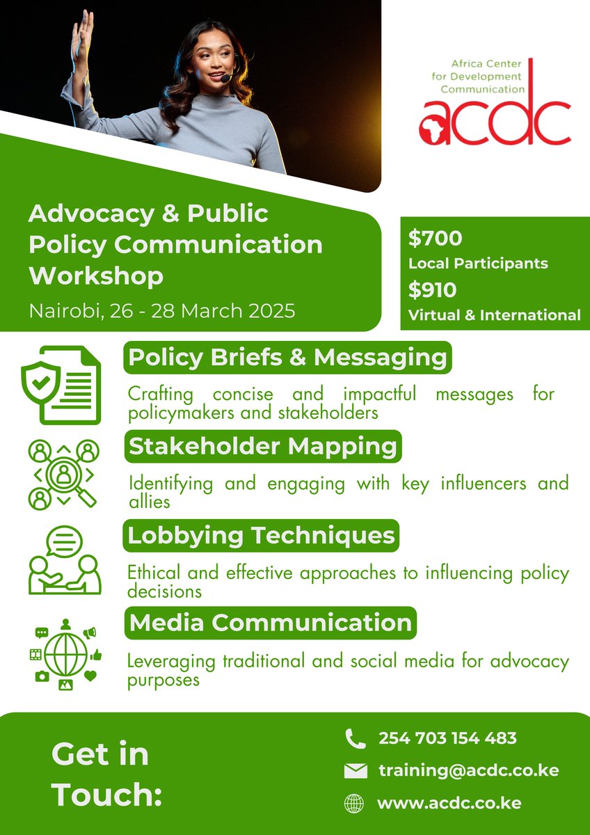 Our Advocacy &amp; Public Policy Communication workshop will equip you with the skills to shape policy and drive change. Master the art of crafting compelling messages, engaging stakeholders, and measuring the impact of your advocacy efforts.
#DevelopmentCommunication #acdc