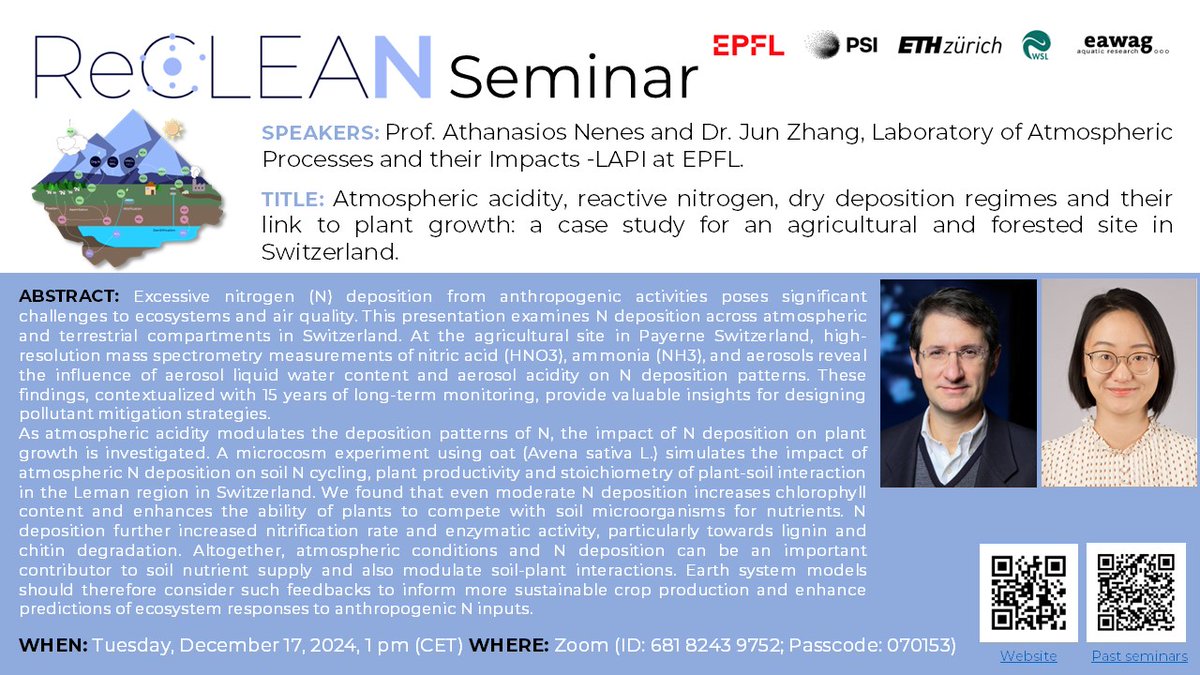 ReCLEAN_JI's tweet photo. 📢 Don't miss tomorrow our 13th seminar of the #ReCLEAN Seminar Series by Prof. Athanasios Nenes and Dr. Jun Zhang from EPFL. 
📆Tuesday, December 17, at 1 pm (13:00 CET) via Zoom: https://t.co/cCOUp0fDYT
💡More info about ReCLEAN: https://t.co/iszvaBRWUQ https://t.co/3XK5ZavhB3
