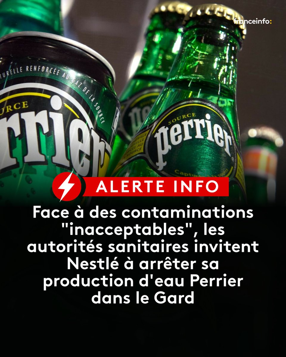 franceinfo's tweet photo. 🔴 Un rapport de l’Agence régionale de santé d’Occitanie s’inquiète de la qualité des eaux exploitées sur le site de la marque Perrier à Vergèze et d’un possible "risque viral"
➡️ https://t.co/Ql0VvVfDyU https://t.co/BOjgwQKxaQ