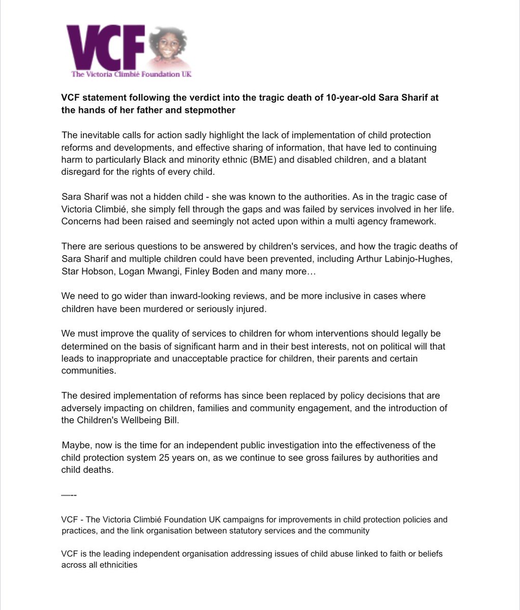 VCF statement following the verdict into the tragic death of Sara Sharif  vcf-uk.org/vcf-statement-…
