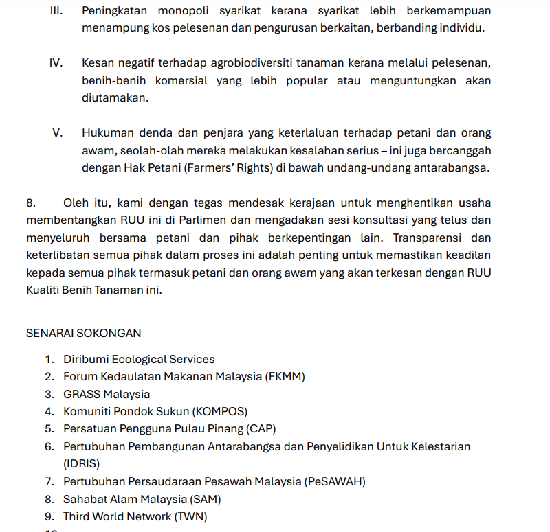 Petani penternak kecil kita sedang diambang penindasan oleh kapitalis benih.

RUU kawal selia benih ni dah hampir nak dibawa ke parlimen. berdasarkan kenyataan petani kita,

RUU ni tak dibawa konsultasi pada pemegangtaruh paling utama iaitu, petani penternak kebanyakkan dibawah