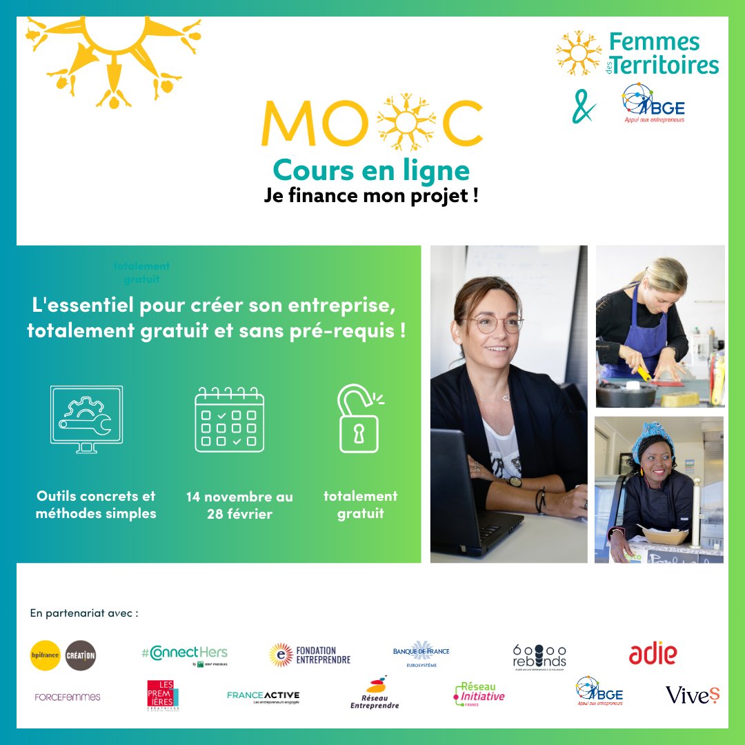 Le #MOOC "Je finance mon projet" de @fdesterritoires est de retour pour sa 3ème édition, 100 % gratuite, pour toutes les créatrices de projets et #entrepreneures ! 🚀

💡 Accédez dès maintenant à des vidéos d'expertes et autres ressources sur …ancemonprojet.femmesdesterritoires.fr !