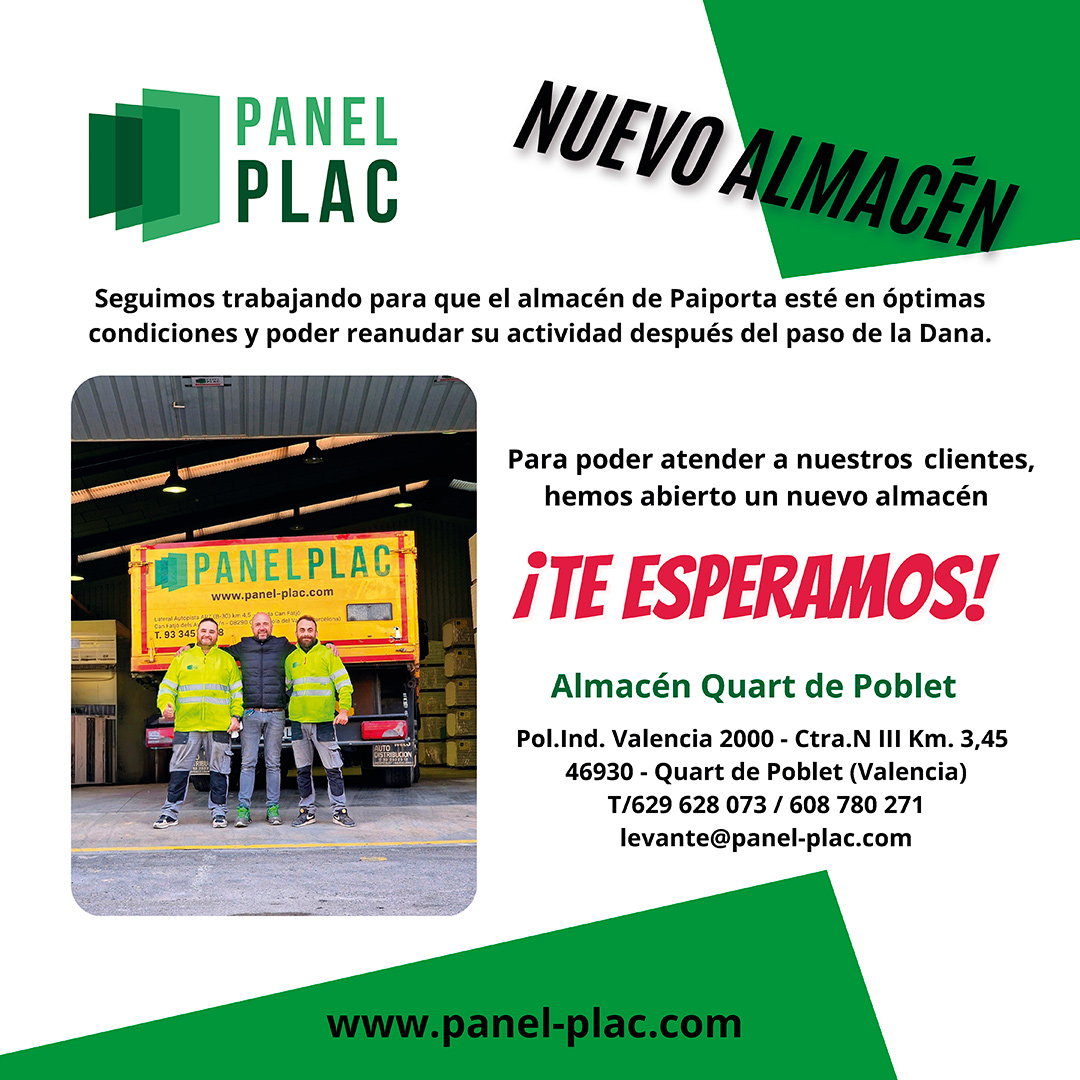 Seguimos trabajando para que el almacén de Paiporta esté en óptimas condiciones.
Para poder atender a nuestros clientes, hemos abierto un nuevo almacén en Quart de Poblet (Valencia).
¡TE ESPERAMOS!
#quartdepoblet #materialesconstruccion #aislamiento #placadeyeso #dana #valencia