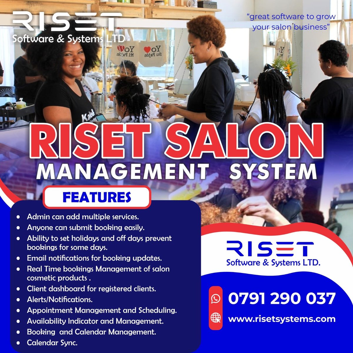RisetSystems's tweet photo. Streamline your Salon's success with our all-in-one management system.From appointments to payments,we've got you covered!!#salonmanagement #beautybusiness #riset #systemssoftware #salonbusiness #businessinkenya #salonsinnairobi #Efficiency #softwares https://t.co/vrvPbwEOn8