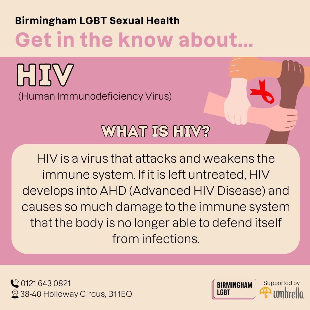 birminghamlgbt's tweet photo. Get in the know about HIV. HIV is a virus that attacks and weakens the immune system.
Our sexual health services are free, confidential and non-judgemental #TESTWITHPRIDE
📞0121 643 0821
📱https://t.co/iQkERyZUxb https://t.co/MpsHF34Z60