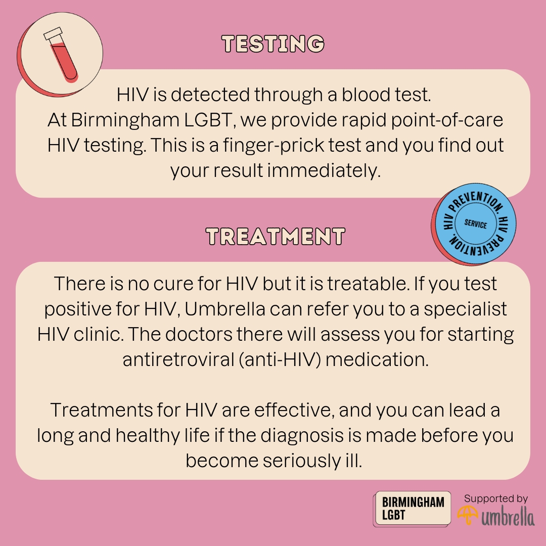 Get in the know about HIV. HIV is a virus that attacks and weakens the immune system.

Our sexual health services are free, confidential and non-judgemental #TESTWITHPRIDE

 📞0121 643 0821
📱blgbt.org