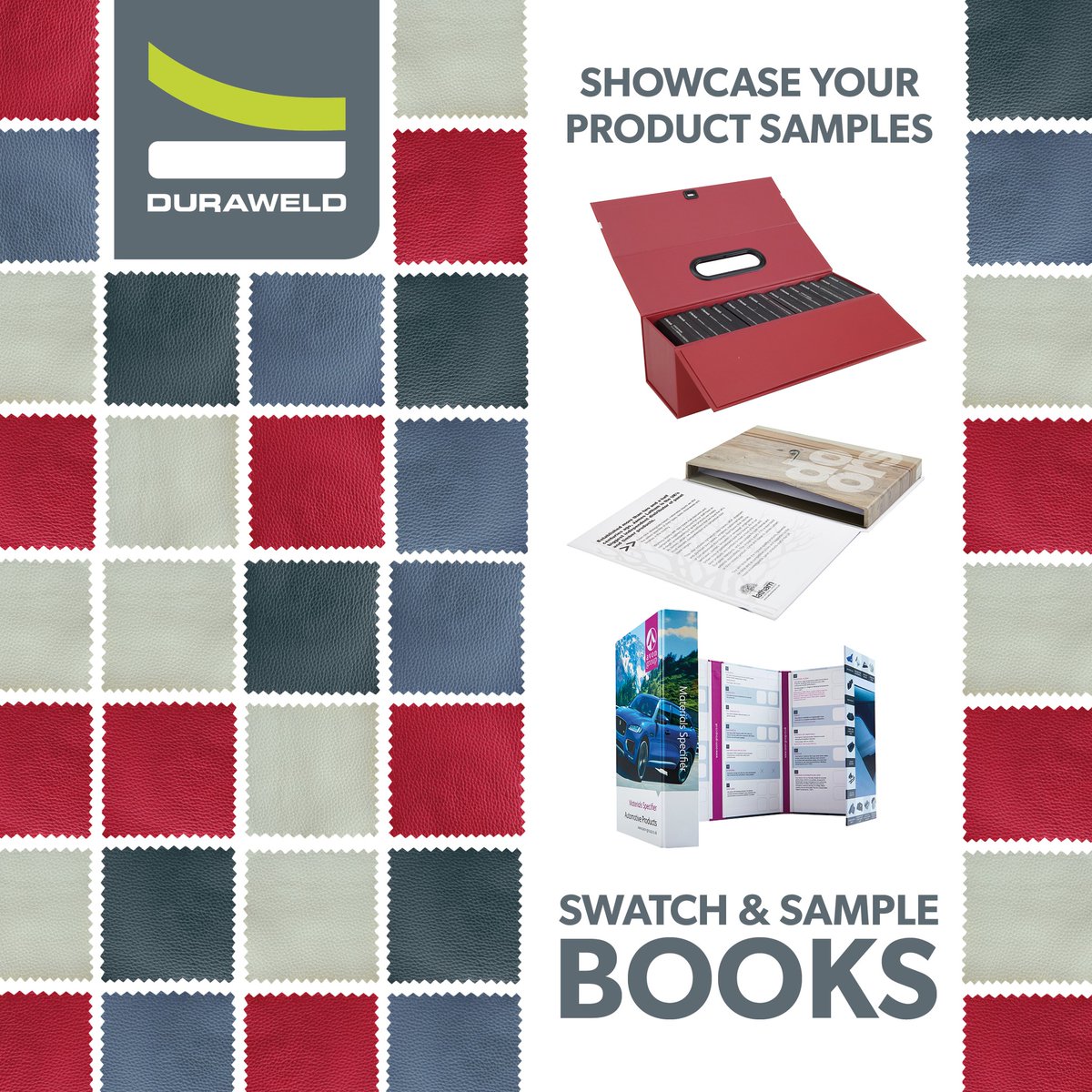 duraweld's tweet image. Showcase your product samples; Carpet, Fabric, Upholstery, Paint, Wallpaper, Tile, Wood, Paper, Glass, Concrete, Paving, Metal, Vinyl, Cladding, and many more.

 #SampleBooks #SwatchBooks #CarpetSamples #FabricSamples #PaintSamples #WoodSamples #ConcreteSamples #VinylSamples