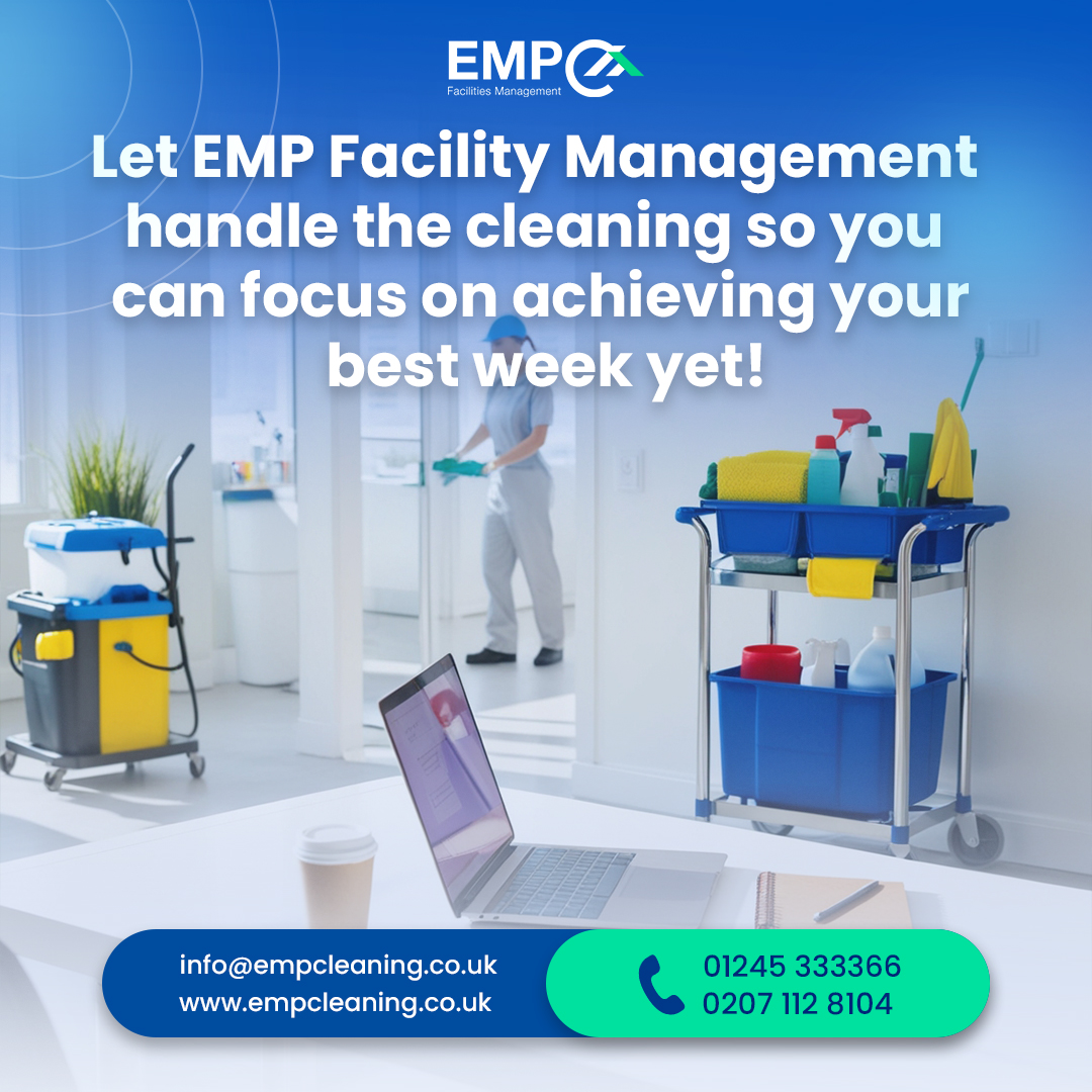 EMP_Facility's tweet photo. Start your week with a clean slate! 🧼✨

Let EMP Facility Management take care of the cleaning so you can focus on what truly matters. 💼

📞 Essex: 01245 333366 | London: 0207 112 8104
📧 info@empcleaning.co.uk
🌐 Book our services: https://t.co/aQpFHgpklJ https://t.co/GG33ZU3xnW