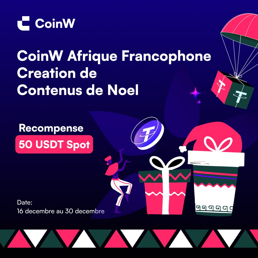 Coinw_Afrique's tweet photo. 🤩CoinW Afrique Francophone Création de Contenus: Participez et gagnez des récompenses festives !

-Du 16 décembre au 30 décembre 2024
Les 10 membres les plus créatifs seront récompensés avec  50 $

 #CoinWAfriqueFrancophone #CoinWFrCreation https://t.co/vUnJwbXlxa