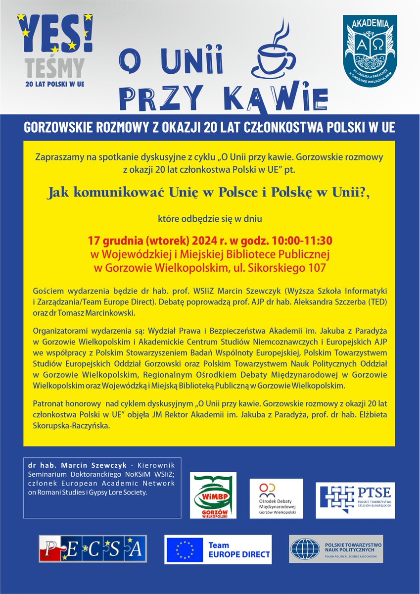 RGorzow's tweet photo. Już jutro ostatnia debata z cyklu "O Unii przy kawie"
Zapraszamy ‼️ https://t.co/2rRjtLjKHg