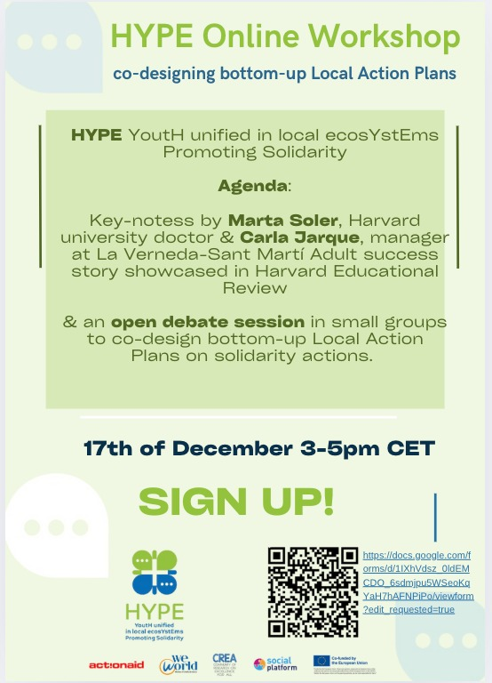 Tomorrow! Don’t miss the HYPE Project Online Workshop. Join people from across to debate evidence-based elements driving solidarity actions. Keynotes by Marta Soler &amp; Carla Jarque.
📌 Open to all (registration required): docs.google.com/forms/d/1IXhVd…
#Solidarity #HYPEProject