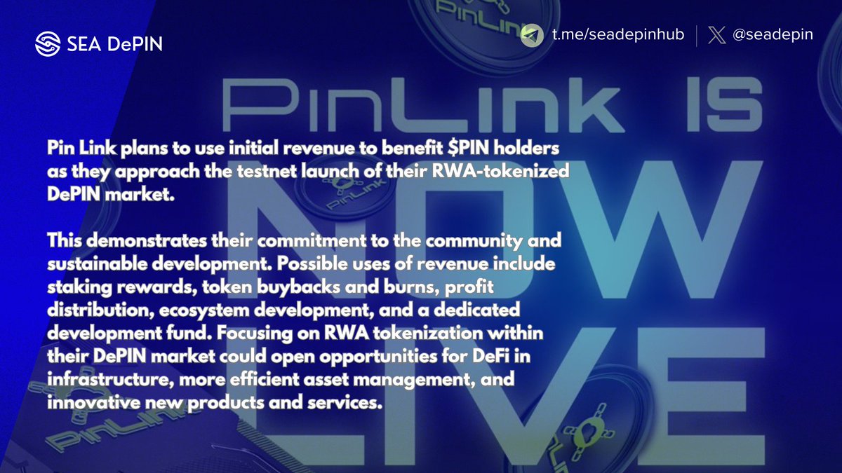 2. @PinLinkAi is preparing plans to use the initial revenue to benefit $PIN  token holders, especially as they get closer to launching a testnet for the  DePIN market tokenized with #RWA (Real-World