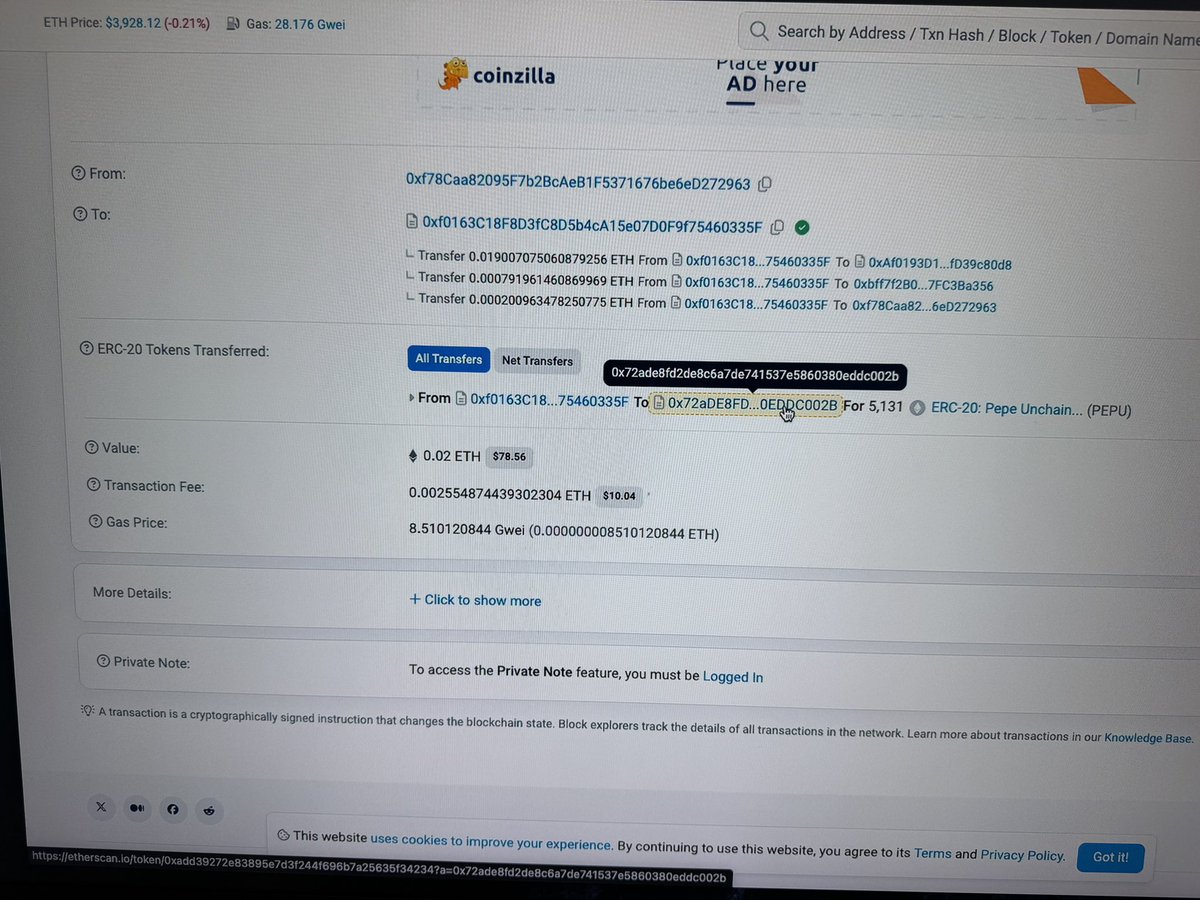 SPORTSMANCHIP's tweet photo. @pepe_unchained 

Hello I have a problem claiming on MetaMask, I see the PEPU I bought when I connect to the desktop wallet and I added the address to my MetaMask wallet but still nothing. Attached is the address that seems to have my PEPU https://t.co/KsTcTPfkct