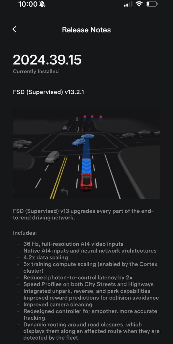 JayNagy's tweet photo. Just installed @Tesla FSD 13.2.1 and did my usual test loop through town

Absolute 🪄 magic
Not a single flaw to note down

I started 2024 loudly voicing about how awful and useless FSD was

Now at year end, I’d trust it with my life
Pace of progress has been astonishing https://t.co/vroBGJedCM
