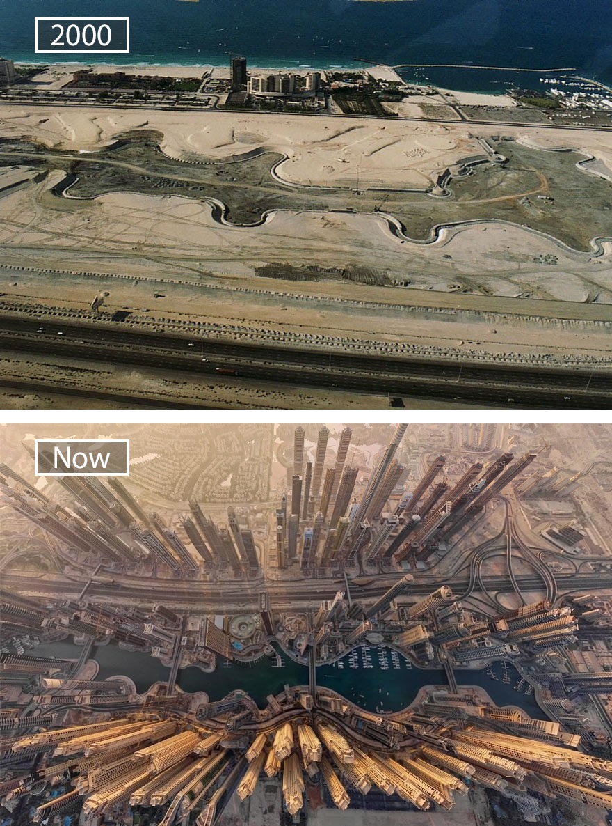Amazing Photos That Show How Cities Have Changed Over Time

1. Dubai, United Arab Emirates