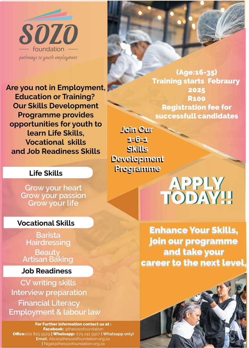 SozoFoundation's tweet photo. APPLY HERE: https://t.co/yJ7ao1nPN2
.
.
.
#thesozofoundation #Vrygrond #futureleaders #pathwaystoyouthemployment #NonProfitLife #YouthEmployment #innovation https://t.co/C7ntd8TFeR