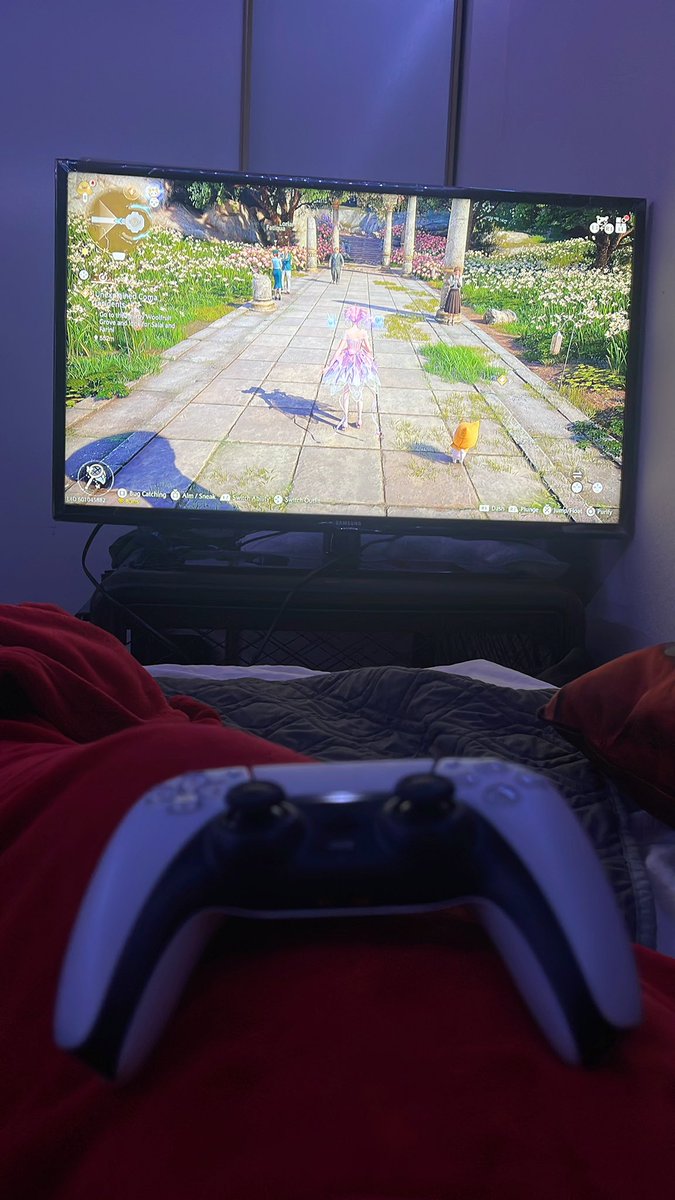 _GeoLuna's tweet photo. I had my boyfriend bring a tv and his PS5 into his room so that I could play this cozy girly pop game while he plays games with the boys. 

This is my optimal cozy gaming setup! 😍 https://t.co/q21wRfBDmr