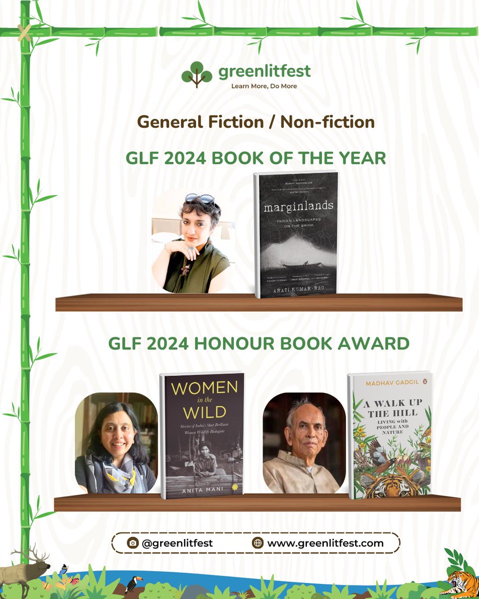 GLF Honour Book Awards - Green Fiction/Nonfiction

Winner: Marginlands: Indian Landscapes on the Brink by Arati Kumar Rao

Honour Books:

A Walk Up The Hill: Living with People and Nature by Madhav Gadgil
Women in the Wild: Stories of India’s Most Brilliant Women Wildlife