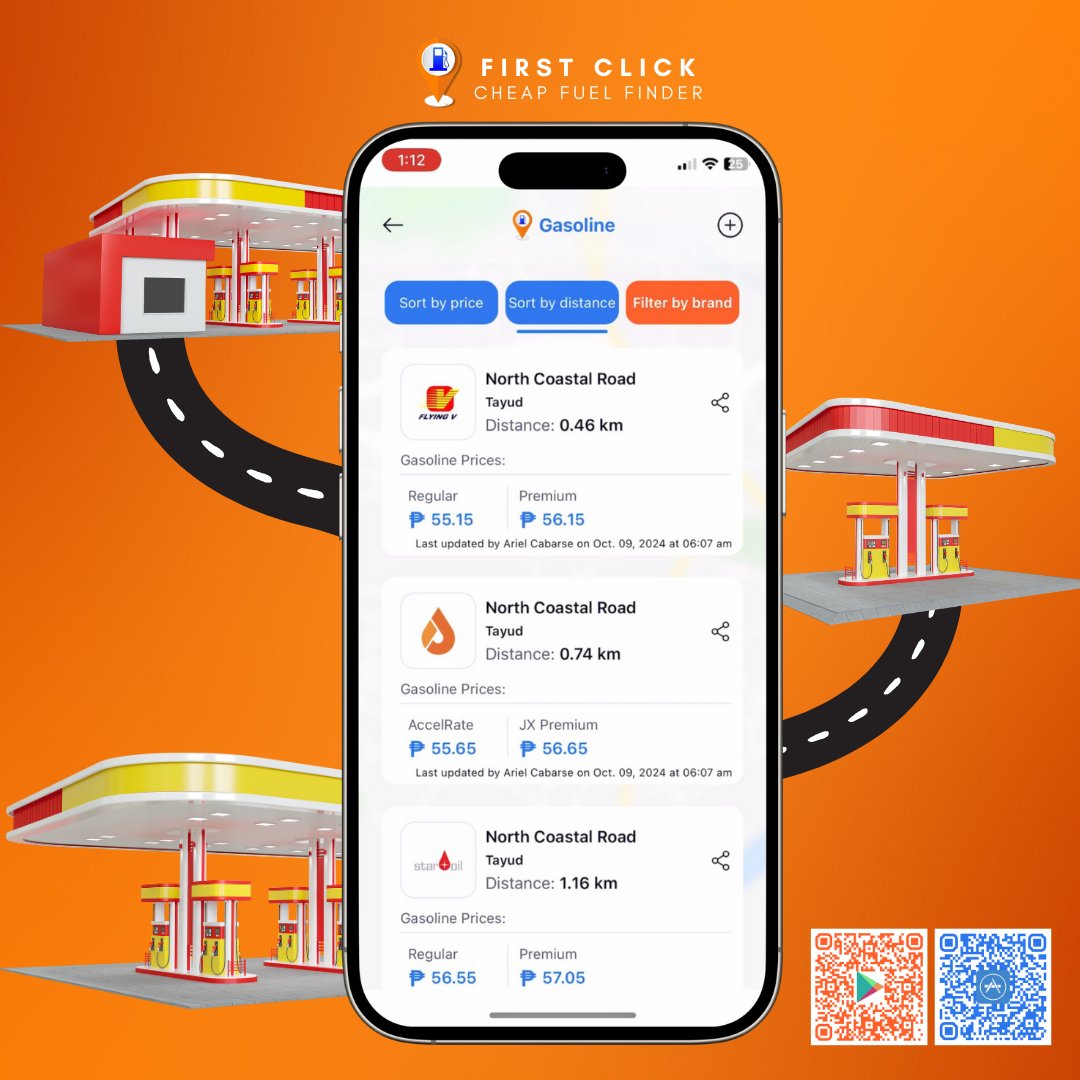 firstclick_ph's tweet image. Short on time? ⏳ Our app helps you find the nearest gas stations instantly! Sort by distance and fuel up without the hassle. 🚗✨#FirstClickPh #gas #savings