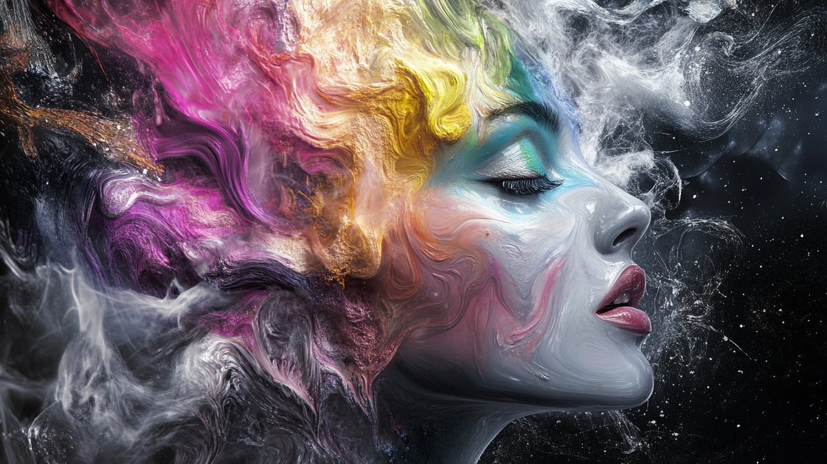 jasemine61's tweet photo. A stunning fusion of art and emotion—this surreal portrait transforms a woman's face into a mesmerizing swirl of colors, textures, and cosmic energy. 🌌🎨✨

#ColorfulSoul #SurrealArt  #DigitalArt #CreativeVibes #AbstractArt https://t.co/nV9RsxBQSx