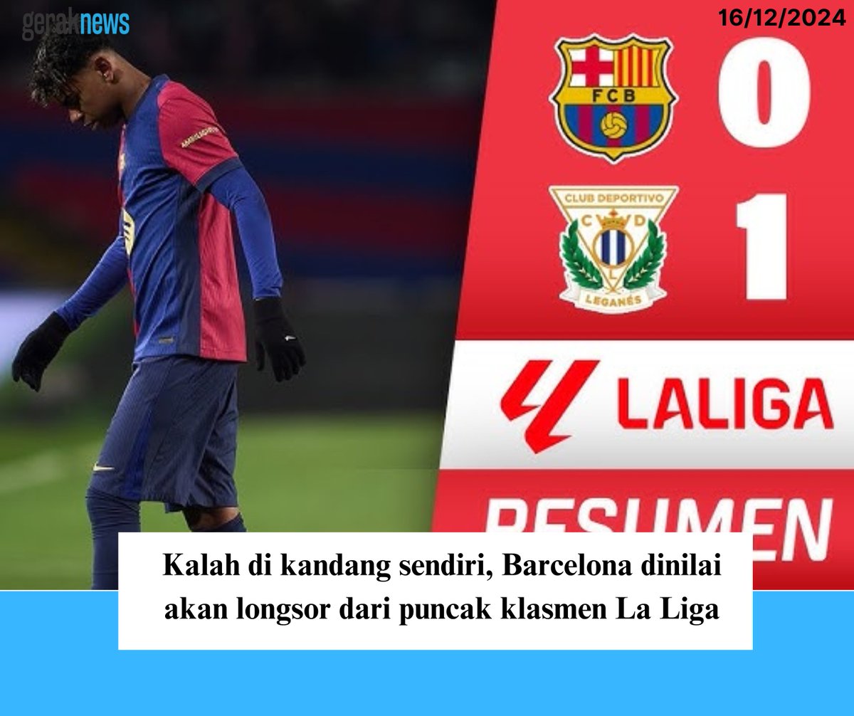 energijuangnews's tweet photo. Barcelona menelan kekalahan mengejutkan di hadapan pendukung sendiri. Pasukan Hansi Flick keok dengan skor 0-1 dari tim tamu Leganes dalam 90 menit yang mengecewakan.
#GerakNews #LaLiga #barbacena #Barcelona #Decul https://t.co/PzEURSKILf