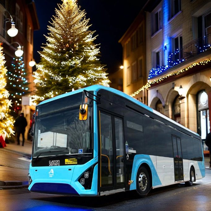 CustomDenning's tweet photo. U-Go Mobility recently welcomed a new Custom Denning Element 2 Battery Electric Bus (BEB) to their fleet, just in time for the holiday season!
#customdenning #ugomobility #element2 #festiveseason #electricbus #innovativedesign #zeroemissions  https://t.co/vr50c87qZp https://t.co/PgFufw1I3c