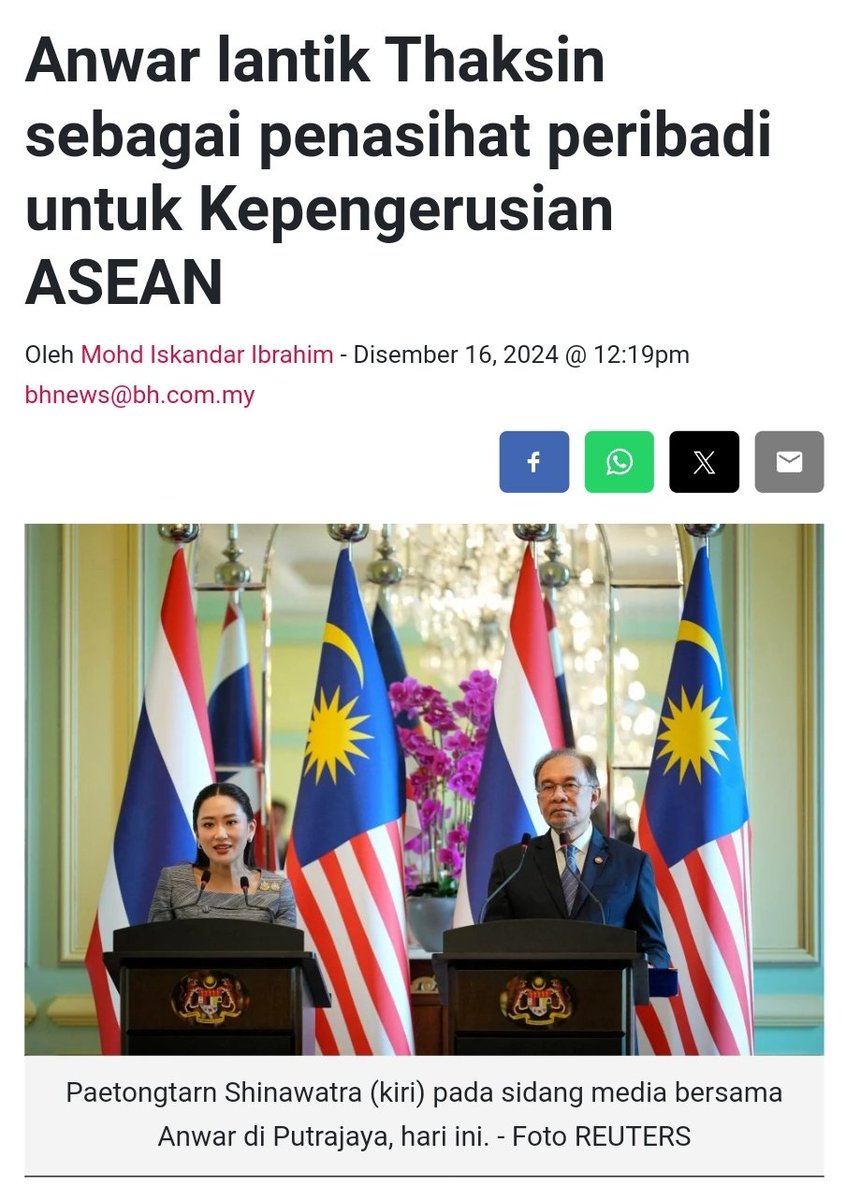 Solisidtor's tweet photo. Punya lah ramai tokoh yg lebih layak dalam ASEAN, tapi Anwar harus melantik seorang yang pernah dijatuhi hukuman bersalah rasuah &amp; salahguna kuasa jadi penasihat dia. Betul2 zaman edan. https://t.co/DDtnAvTBX3