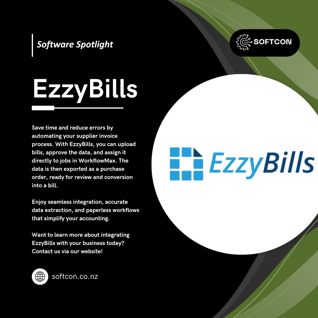 Softconltd's tweet image. 📄 Integrate EzzyBills with WorkflowMax for automated invoice import and job tracking! Assign bills to jobs, create purchase orders, and streamline your workflows in just a few clicks.
Want to learn more? Contact us via our website!
#EzzyBills #WorkflowMax #Softcon #Automation