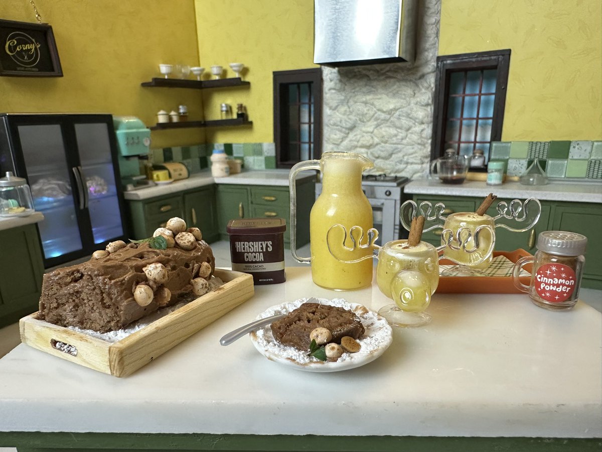 cornrelish's tweet photo. A shot from our SONIC THE EGGNOG holiday stream in Corny’s Mini Kitchen tonight! We made tiny eggnog from scratch with freshly grated nutmeg, and baked a mini Bûche De Noël (Yule Log) cake with tiny merengue mushrooms. 

Happy Holidays!🎄

#TinyFood #MiniCooking #SonicTheHedgehog https://t.co/E6gqthR1VG