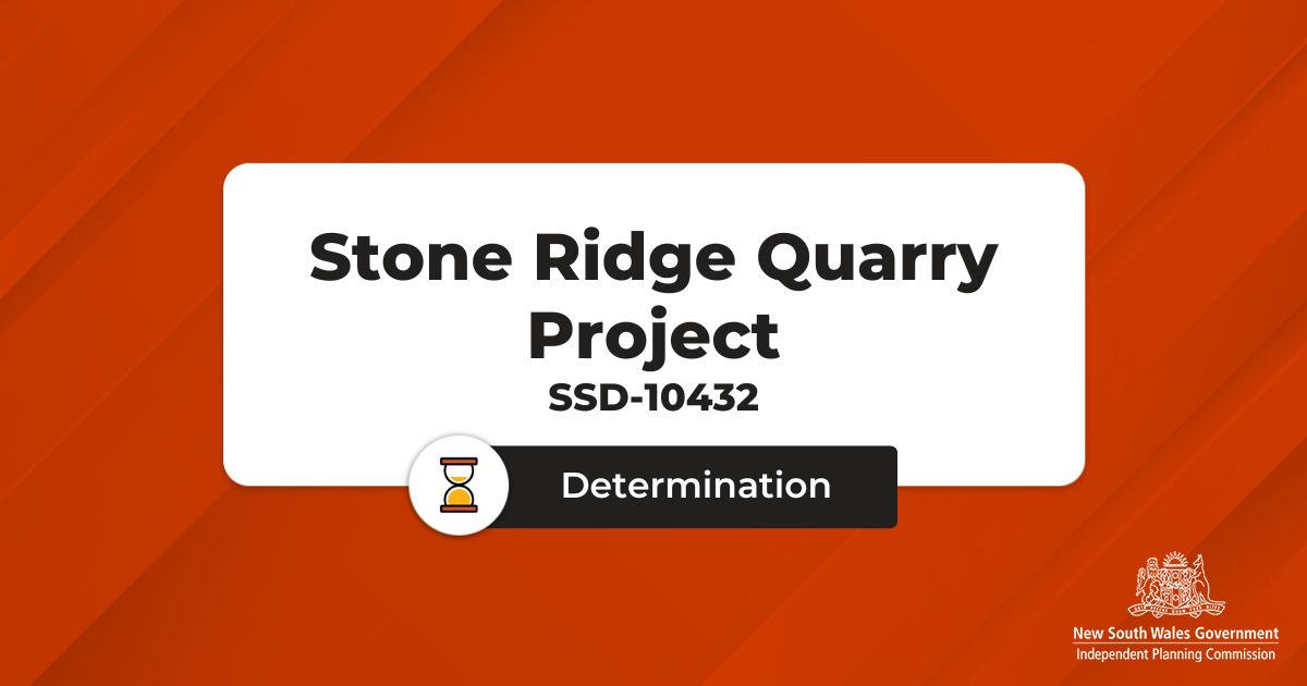 #IPCNEWS the Commission has finalised its determination of Stone Ridge Quarry Project
(SSD-10432). Find determination here: ipcn.nsw.gov.au/cases/2024/10/…