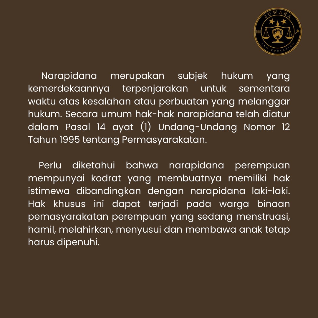 juwaralaw's tweet photo. #hukumpidana #hukumperdata #narapidana #perempuan #lembagapemasyarakatan https://t.co/5x3Jtaku2V