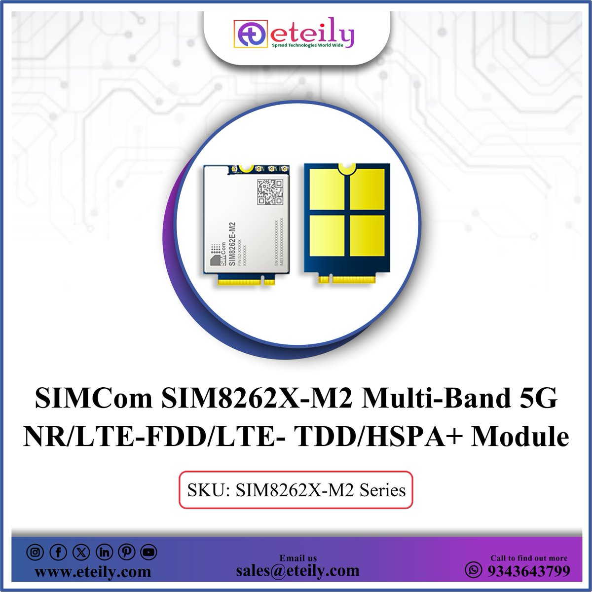 eteilyindia's tweet photo. Eteily Technologies India Pvt. Ltd.
✅SIMCom SIM8262X-M2 Multi-Band 5G NR/LTE-FDD/LTE-TDD/HSPA+ Module
✅SKU: SIM8262X-M2 Series

For More Info -
👉Contact Us - 9343643799 📞
👉Website - https://t.co/1KxkJLt3jk

#eteilyindia #multiband #sim8262 #simcom #ltetdd #hspa #rfmodule https://t.co/wgmYeYa5bi