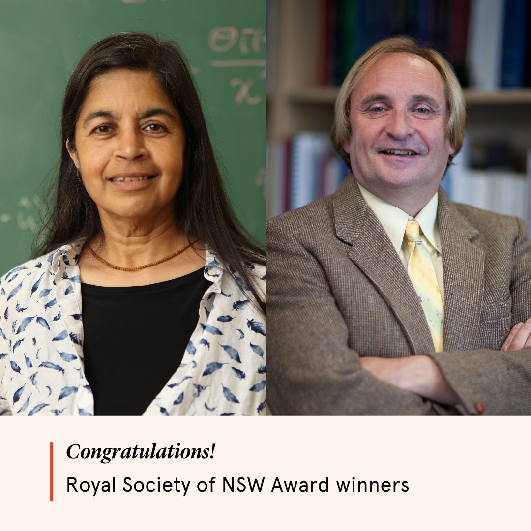 Sydney Science (@sydney_science) on Twitter photo Congratulations to Prof Nalini Joshi AO <a href="/monsoon0/">Nalini Joshi</a> and Prof Alex McBratney AO FAA!
Our <a href="/Sydney_Uni/">University of Sydney</a> researchers have been awarded prestigious <a href="/royalsocnsw/">Royal Society of NSW</a> Awards for their groundbreaking contributions to mathematics and agriculture 👏👏
<a href="/SydneyMaths/">Sydney Mathematics and Statistics</a> <a href="/SydneySOLES/">Sydney Uni Life&Env</a> <a href="/SiaSydney/">Sydney Agriculture</a> Congratulations to Prof Nalini Joshi AO <a href="/monsoon0/">Nalini Joshi</a> and Prof Alex McBratney AO FAA!
Our <a href="/Sydney_Uni/">University of Sydney</a> researchers have been awarded prestigious <a href="/royalsocnsw/">Royal Society of NSW</a> Awards for their groundbreaking contributions to mathematics and agriculture 👏👏
<a href="/SydneyMaths/">Sydney Mathematics and Statistics</a> <a href="/SydneySOLES/">Sydney Uni Life&Env</a> <a href="/SiaSydney/">Sydney Agriculture</a>
