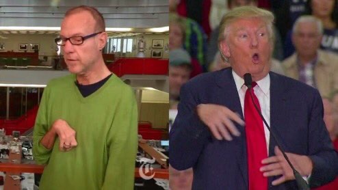 Quadcarl's tweet photo. @elonmusk Trump literally mocked the disabled reporter. 🤦♂️ https://t.co/9knKXulTCs