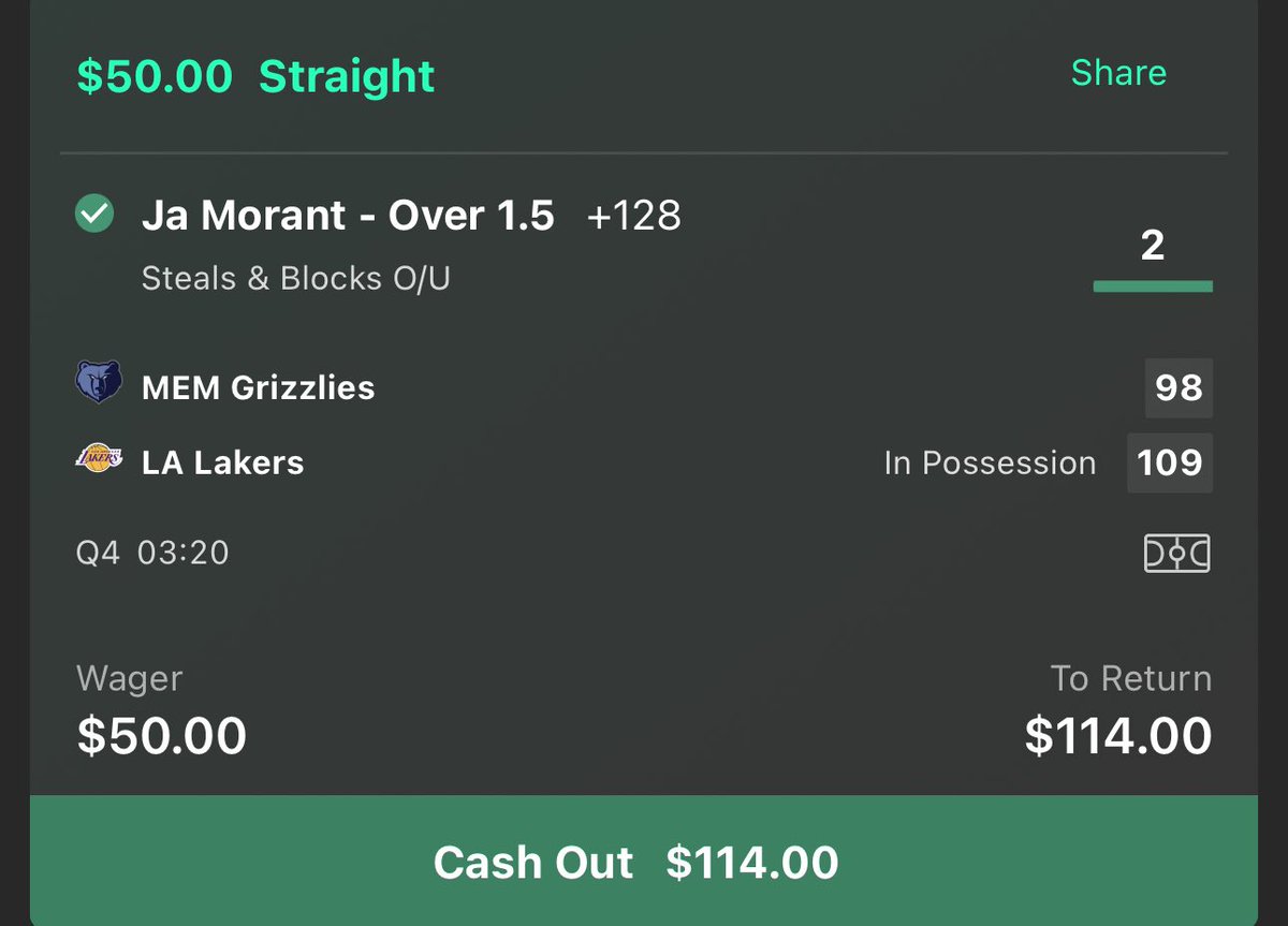 Negrodamus757's tweet photo. Cash the #NBA steals and blocks prop ✅

s/o to Ja Morant of course for bringing us the cash. He continues to hold us down when he take his lines. 

#GamblingX #GamblingTwitter https://t.co/SpNFh2bFPQ