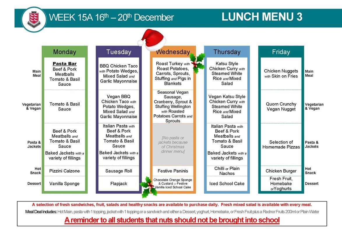 Lunch menu <a href="/PenistoneGS/">Penistone Grammar School</a> for week commencing Monday 16th December 😋🎅🏻🎄