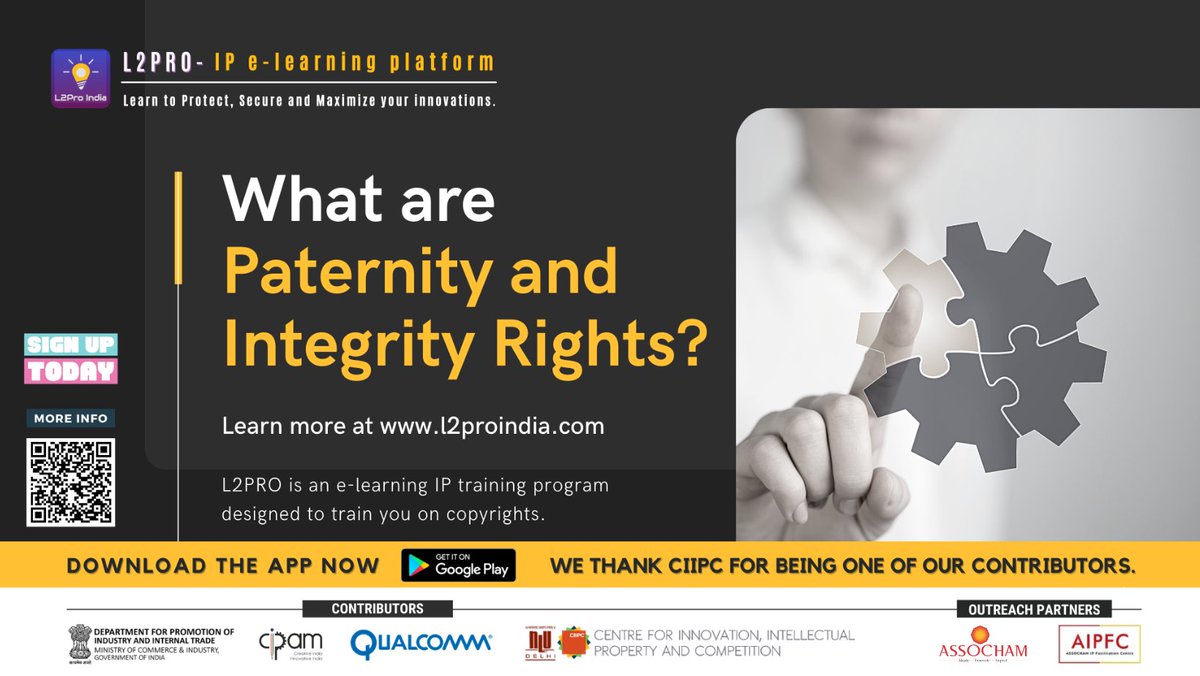 l2pro_india's tweet photo. Moral rights are divided into:
#PaternityRights: Claiming that the work was created/performed by them.
#IntegrityRights: Preventing any modification, distortion, or mutilation of their work that can adversely affect their reputation.
#L2Pro #L2ProIndia #IPnews #IPupdates https://t.co/fIhJ663AIO