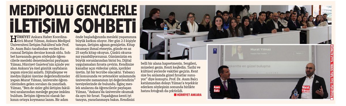 Murat YILMAZ 🇹🇷 (@myilmaznet) on Twitter photo Ankara Medipol Üniversitesi İletişim Fakültesi’nde Prof. Dr. Asım Balcı tarafından verilen Kurumsal İletişim dersinde üniversiteli gençlerle keyifli bir sohbet gerçekleştirdik. hurriyet.com.tr/yerel-haberler… <a href="/Hurriyet/">Hürriyet.com.tr</a> <a href="/handefrt/">Hande Fırat</a> <a href="/AnkaraMedipol/">Ankara Medipol Üniversitesi</a> <a href="/asimbalci/">Prof. Dr. Asım Balcı</a> Ankara Medipol Üniversitesi İletişim Fakültesi’nde Prof. Dr. Asım Balcı tarafından verilen Kurumsal İletişim dersinde üniversiteli gençlerle keyifli bir sohbet gerçekleştirdik. hurriyet.com.tr/yerel-haberler… <a href="/Hurriyet/">Hürriyet.com.tr</a> <a href="/handefrt/">Hande Fırat</a> <a href="/AnkaraMedipol/">Ankara Medipol Üniversitesi</a> <a href="/asimbalci/">Prof. Dr. Asım Balcı</a>