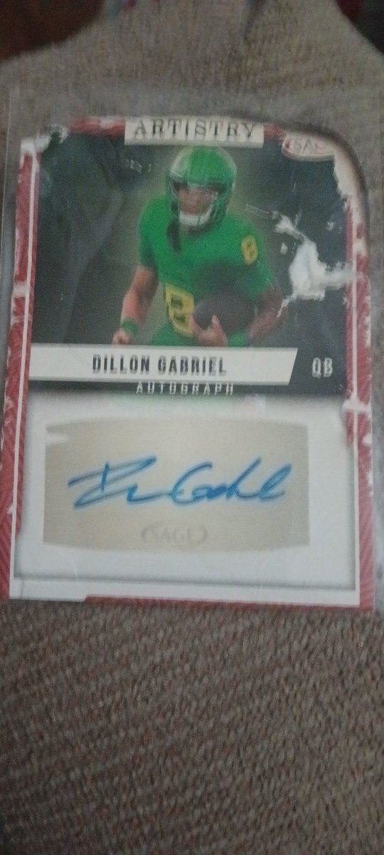 davidhacker982's tweet photo. @SAGECards I'm a big fan and have bought your cards for years. 12/10 a fire at my house destroyed 30 years of cards. I'm a U of Oregon grad and love Dillon Gaberiel. Lost all my cards but this one, hopefully u can help.  David H https://t.co/RRPwejGD7b