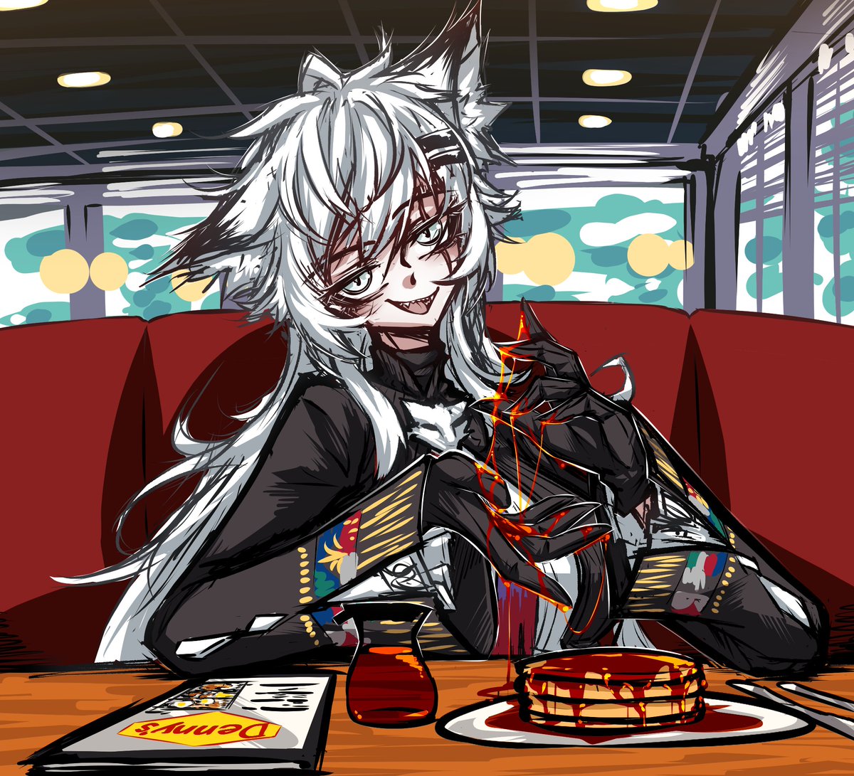 TofuSquisha's tweet photo. what could one be doing with such syrupy paws at a denny's ⁉⁉⁉ https://t.co/TgRQTuFlzu