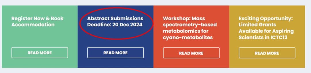 Dear all,

as the ICTC13 deadline is approaching, we are truly excited to see more and more abstracts submitted! 

Don't forget to submit your abstracts by December 20th, 2024! 

#cyanobacteria
#ictc13

More at: ictc13.gr