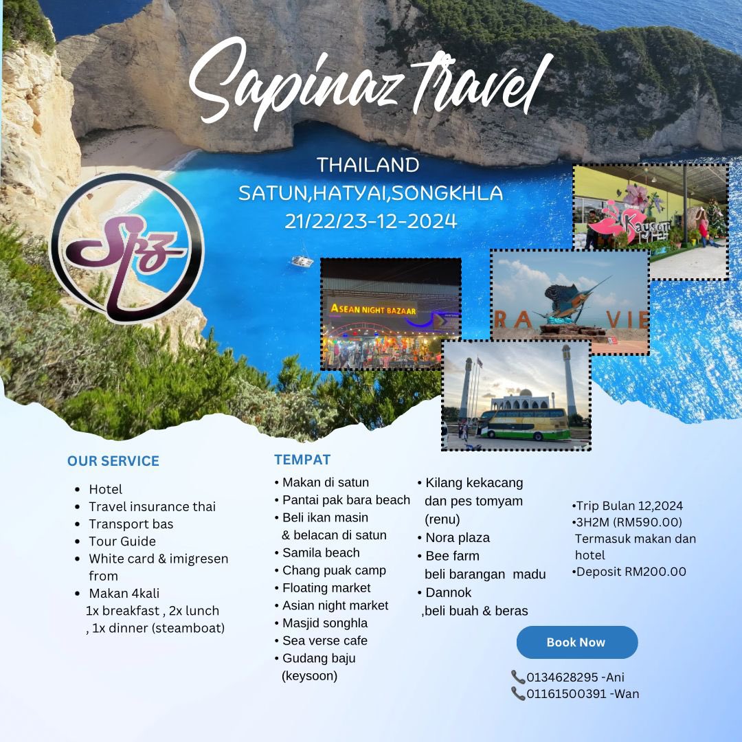 Kundur10's tweet photo. Open trip to hatyai 3D2N

Trip hujung minggu📢📢
 
Promo Trip Hatyai Disember 2024 cuma RM590/pax
 untuk 3H2M. 😍😍
4 kali sehari makan 

Conract number 👇🏽👇🏽
https://t.co/oGPmTAEjsr
https://t.co/pLj4frs45p

@MohKeIpoh 
@iloveyouIPOH 
@twt_bajet 

#trip #hatyai https://t.co/qCePMNSeOA
