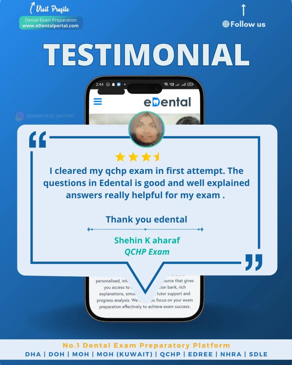 edentalportal's tweet photo. Congratulations to Dr. Shehin for clearing the QCHP exam on the first attempt! 🎉

Visit https://t.co/dkGo0RbyQM today and take the first step towards success!
.
.
#edental #Dentist #prometricexam #prometric #dentistry #MOH #QCHP #OMSB #HAADexam
#DHA_Dubai #NHRA #DOH #Exam #SDLE https://t.co/awIrF7WuTB