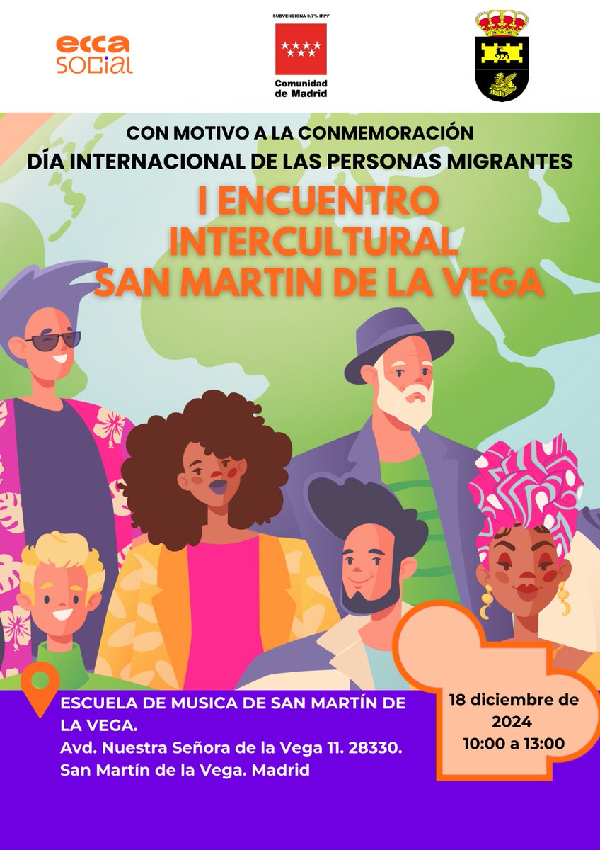 ✨ ¡Celebramos la diversidad y la inclusión en San Martín de la Vega! 🌍
El próximo 18 de diciembre de 2024, conmemorando el Día Internacional de las Personas Migrantes, 
¡Os esperamos para celebrar esta jornada de respeto y cultura!