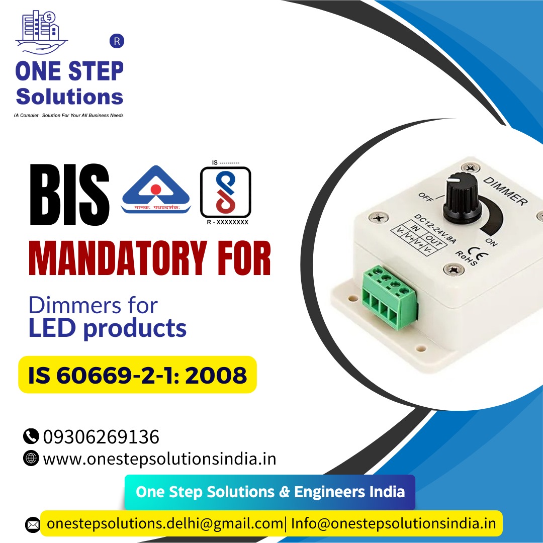 OSSENGINEERSIND's tweet image. BIS Mandatory For Dimmers for LED products IS 60669-2-1: 2008

One Step Solutions &amp;amp; Engineers India
🌐onestepsolutionsindia.in

#onestepsolution #dimmers #ledproducts #BIS #trademark #registration #bis #biscertification #isi #isicertified #mandatory #certification #compliance