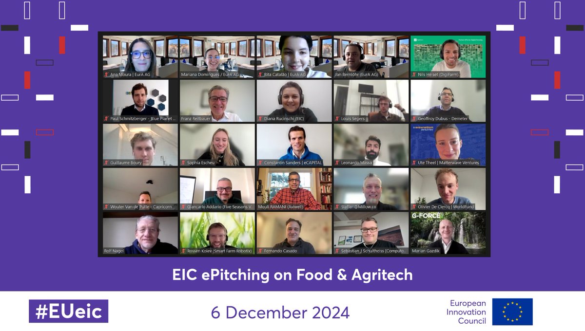 🚀 Discover the innovative food and #Agritech EIC Accelerator-backed companies selected to pitch on the latest session!

7 companies presented their solutions to over 20 investors, facilitating more than 30 one-on-one meetings

👉 tinyurl.com/ye29wtfe

#EUeic #eicBAS