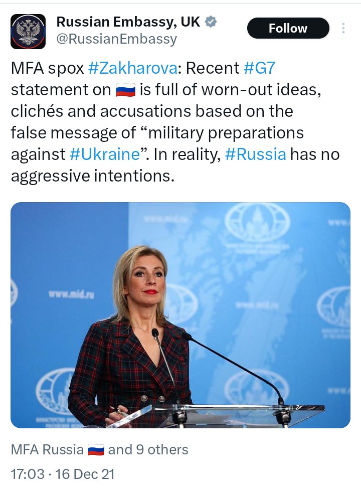 DarthPutinKGB's tweet photo. OTD in 2021 @mfa_russia denied any preparations against Ukraine or aggressive intentions. 

She was half right. We weren’t prepared. https://t.co/ctBoTnrus5
